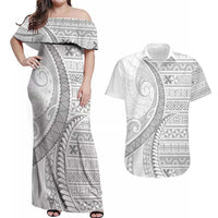 Tokelau White Sunday Couples Matching Off Shoulder Maxi Dress and Hawaiian Shirt Lotu Tamaiti Ngatu Tokelau Feletoa Manulua - Polynesian Pride