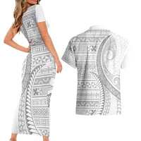 Tokelau White Sunday Couples Matching Short Sleeve Bodycon Dress and Hawaiian Shirt Lotu Tamaiti Ngatu Tokelau Feletoa Manulua - Polynesian Pride