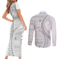 Tokelau White Sunday Couples Matching Short Sleeve Bodycon Dress and Long Sleeve Button Shirt Lotu Tamaiti Ngatu Tokelau Feletoa Manulua - Polynesian Pride