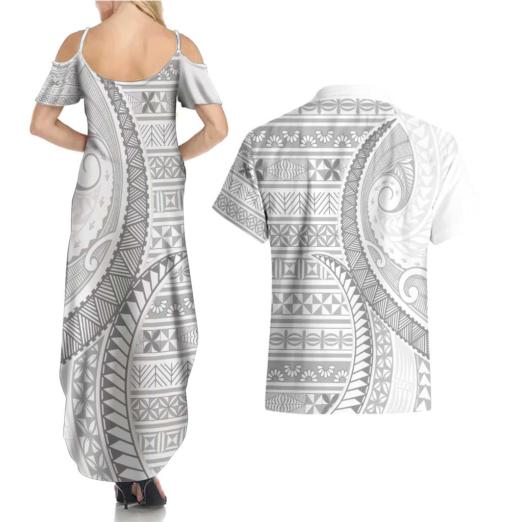 Tokelau White Sunday Couples Matching Summer Maxi Dress and Hawaiian Shirt Lotu Tamaiti Ngatu Tokelau Feletoa Manulua - Polynesian Pride