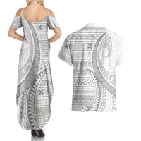 Tokelau White Sunday Couples Matching Summer Maxi Dress and Hawaiian Shirt Lotu Tamaiti Ngatu Tokelau Feletoa Manulua - Polynesian Pride