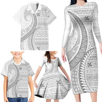 Tokelau White Sunday Family Matching Long Sleeve Bodycon Dress and Hawaiian Shirt Lotu Tamaiti Ngatu Tokelau Feletoa Manulua - Polynesian Pride