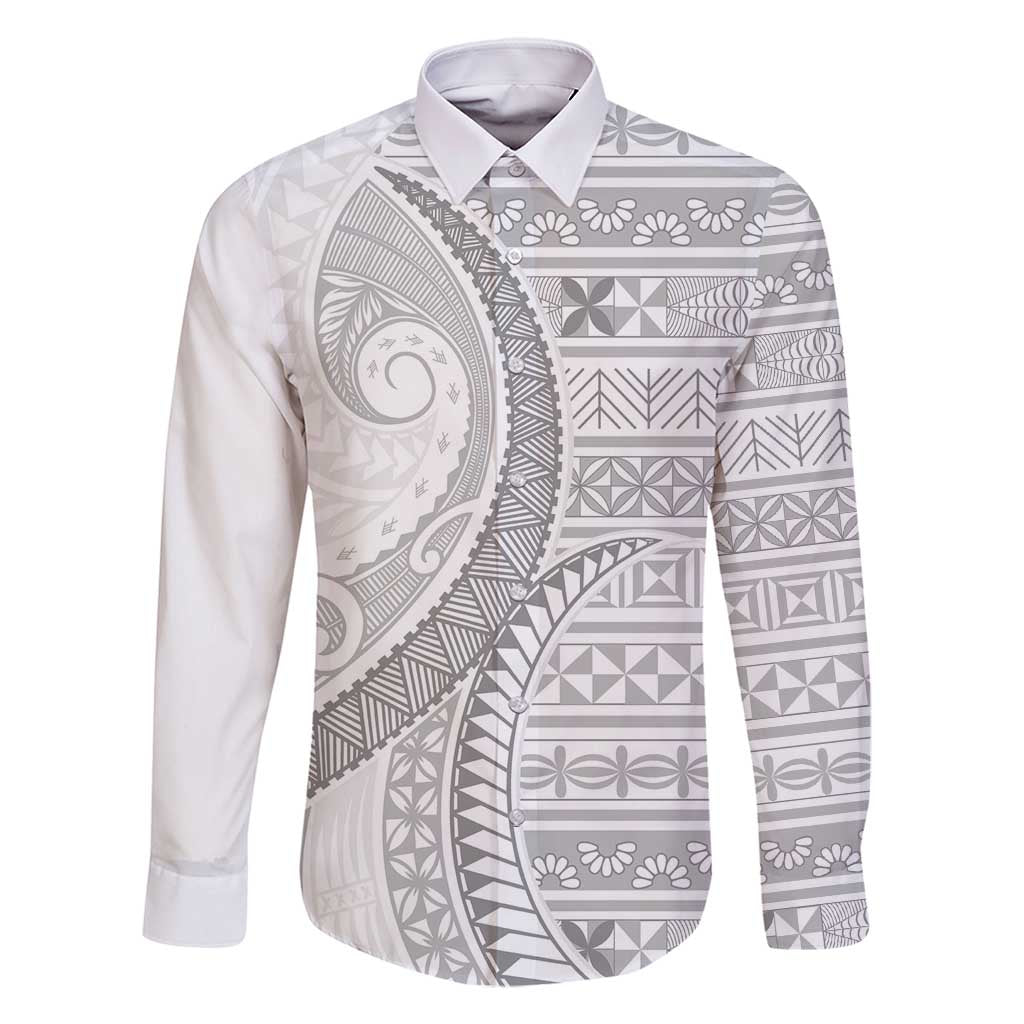 Tokelau White Sunday Family Matching Long Sleeve Bodycon Dress and Hawaiian Shirt Lotu Tamaiti Ngatu Tokelau Feletoa Manulua - Polynesian Pride