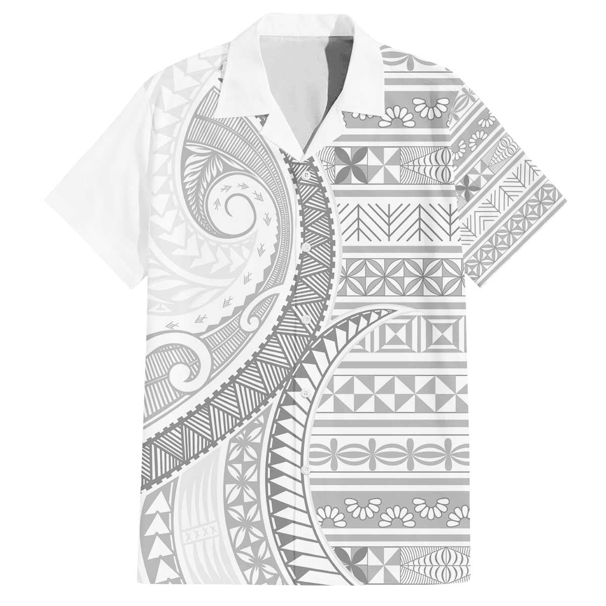 Tokelau White Sunday Family Matching Off The Shoulder Long Sleeve Dress and Hawaiian Shirt Lotu Tamaiti Ngatu Tokelau Feletoa Manulua - Polynesian Pride