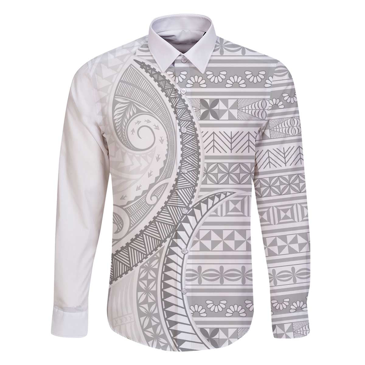 Tokelau White Sunday Family Matching Off The Shoulder Long Sleeve Dress and Hawaiian Shirt Lotu Tamaiti Ngatu Tokelau Feletoa Manulua - Polynesian Pride