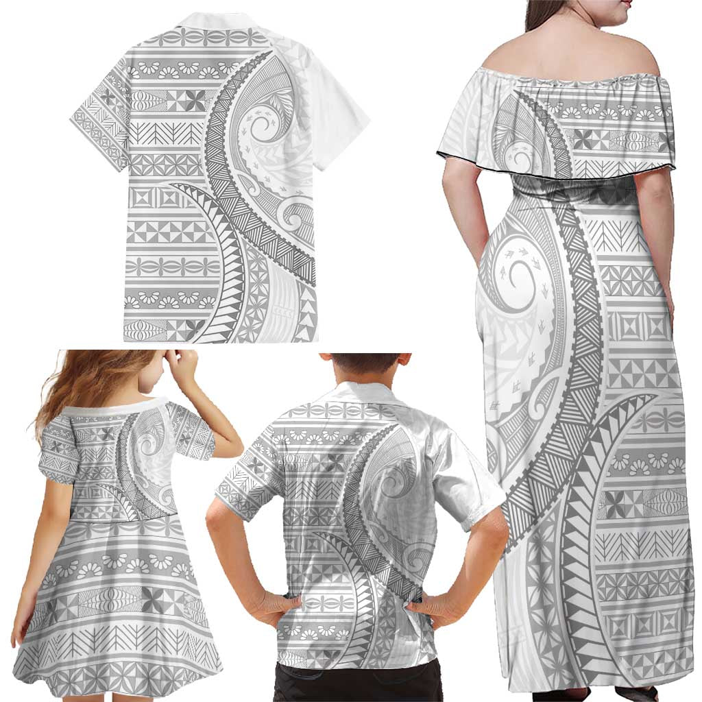 Tokelau White Sunday Family Matching Off Shoulder Maxi Dress and Hawaiian Shirt Lotu Tamaiti Ngatu Tokelau Feletoa Manulua - Polynesian Pride