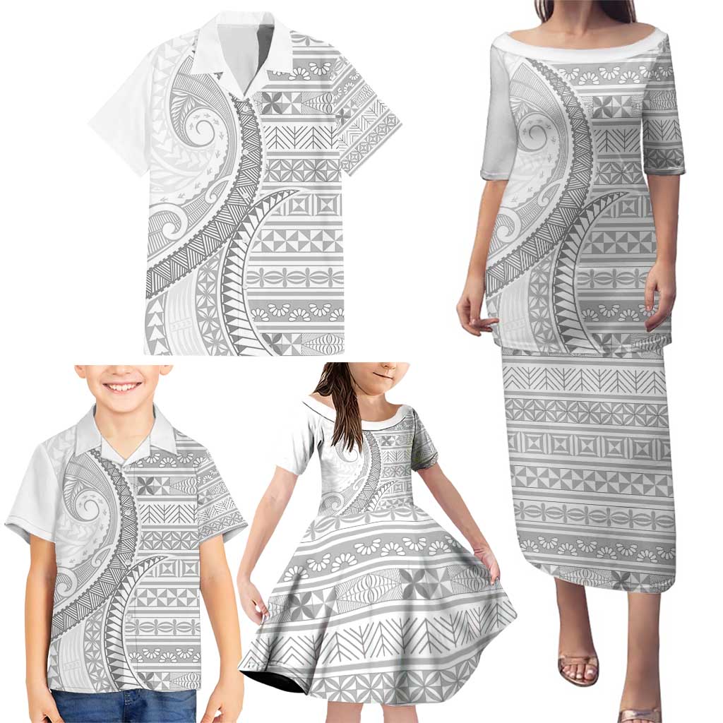 Tokelau White Sunday Family Matching Puletasi and Hawaiian Shirt Lotu Tamaiti Ngatu Tokelau Feletoa Manulua - Polynesian Pride