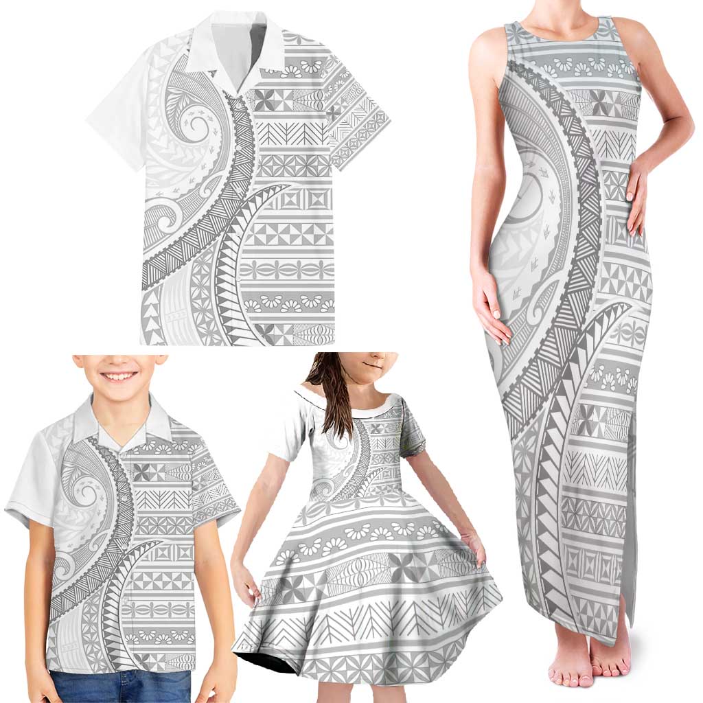 Tokelau White Sunday Family Matching Tank Maxi Dress and Hawaiian Shirt Lotu Tamaiti Ngatu Tokelau Feletoa Manulua - Polynesian Pride