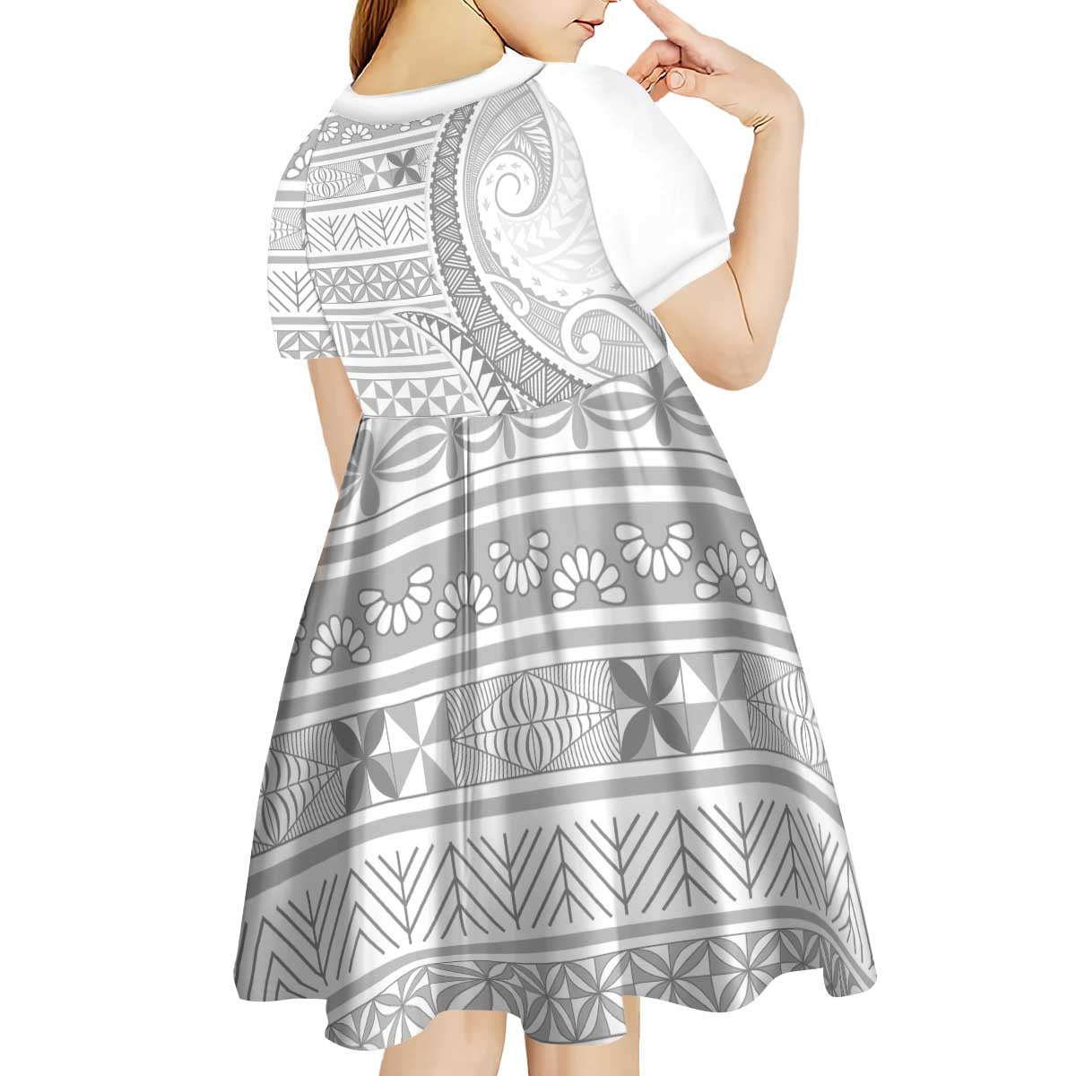 Tokelau White Sunday Kid Short Sleeve Dress Lotu Tamaiti Ngatu Tokelau Feletoa Manulua - Polynesian Pride