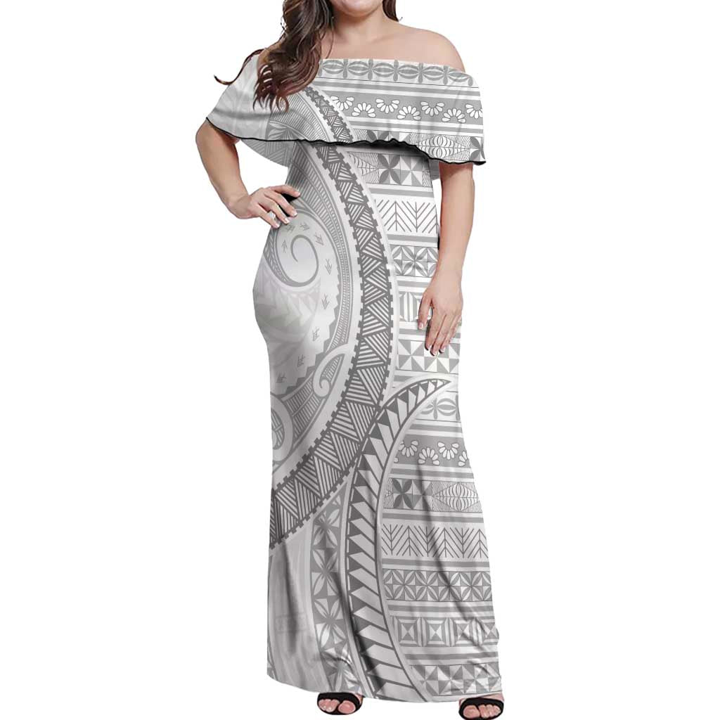 Tokelau White Sunday Off Shoulder Maxi Dress Lotu Tamaiti Ngatu Tokelau Feletoa Manulua - Polynesian Pride