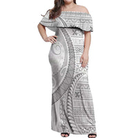 Tokelau White Sunday Off Shoulder Maxi Dress Lotu Tamaiti Ngatu Tokelau Feletoa Manulua - Polynesian Pride