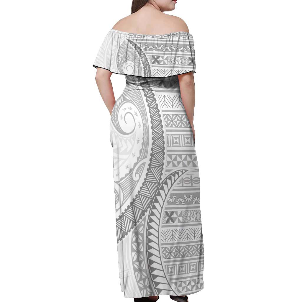 Tokelau White Sunday Off Shoulder Maxi Dress Lotu Tamaiti Ngatu Tokelau Feletoa Manulua - Polynesian Pride