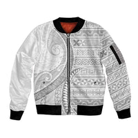 Tokelau White Sunday Sleeve Zip Bomber Jacket Lotu Tamaiti Ngatu Tokelau Feletoa Manulua - Polynesian Pride