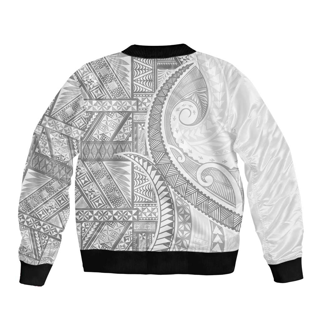 Tonga White Sunday Bomber Jacket Lotu Tamaiti Ngatu Tribal - Polynesian Pride