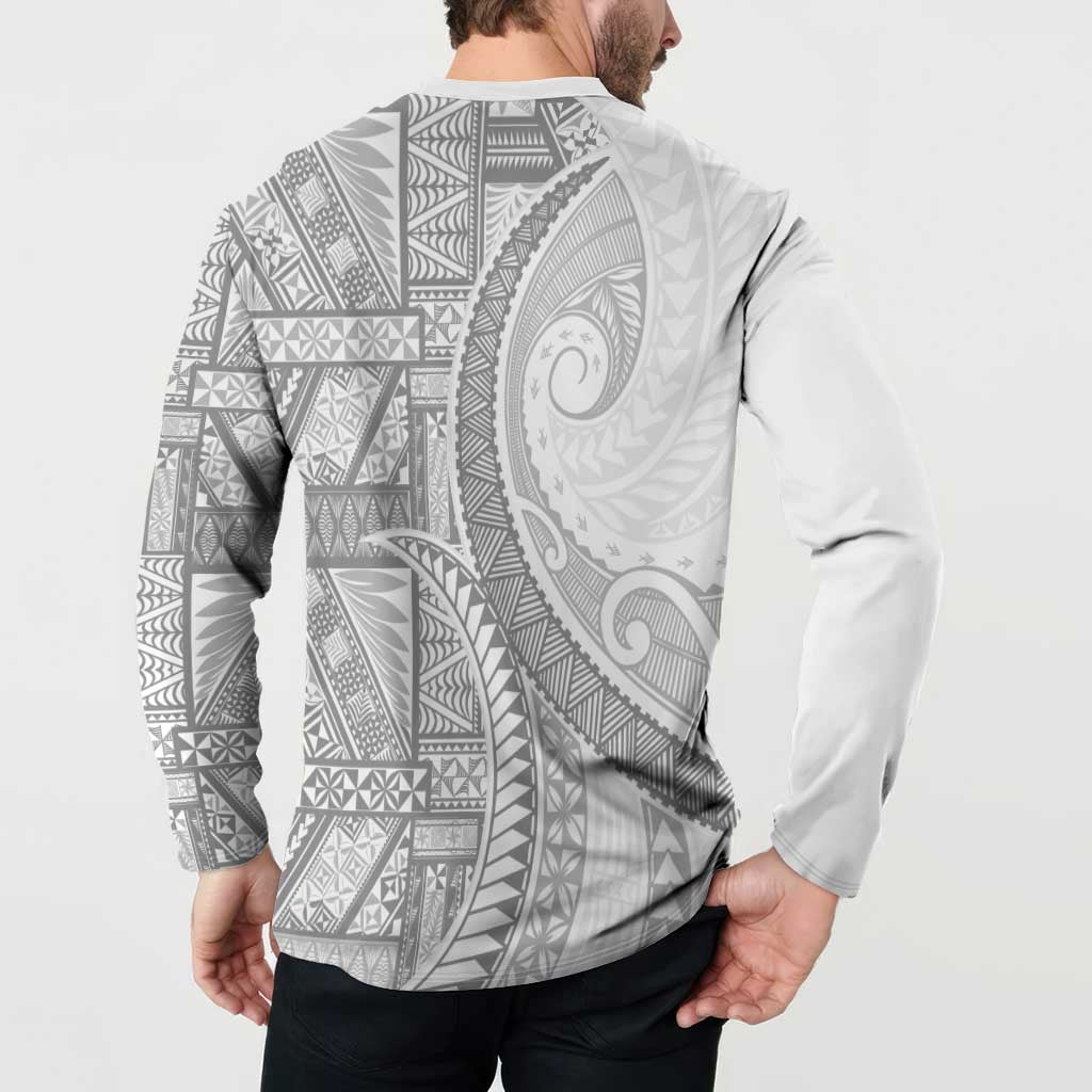 Tonga White Sunday Button Sweatshirt Lotu Tamaiti Ngatu Tribal - Polynesian Pride