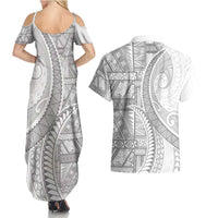 Tonga White Sunday Couples Matching Summer Maxi Dress and Hawaiian Shirt Lotu Tamaiti Ngatu Tribal - Polynesian Pride