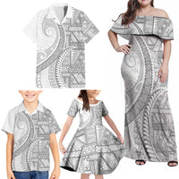 Tonga White Sunday Family Matching Off Shoulder Maxi Dress and Hawaiian Shirt Lotu Tamaiti Ngatu Tribal - Polynesian Pride
