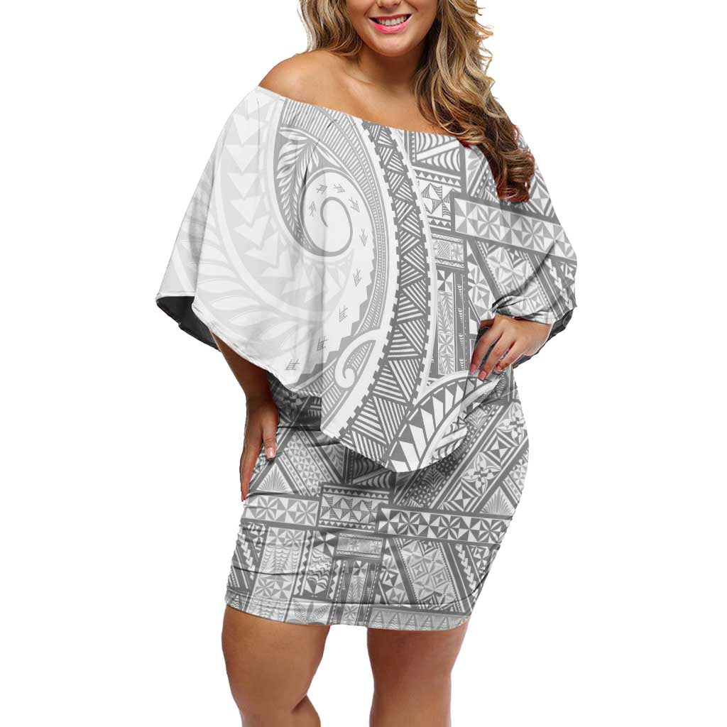 Tonga White Sunday Family Matching Off Shoulder Short Dress and Hawaiian Shirt Lotu Tamaiti Ngatu Tribal - Polynesian Pride