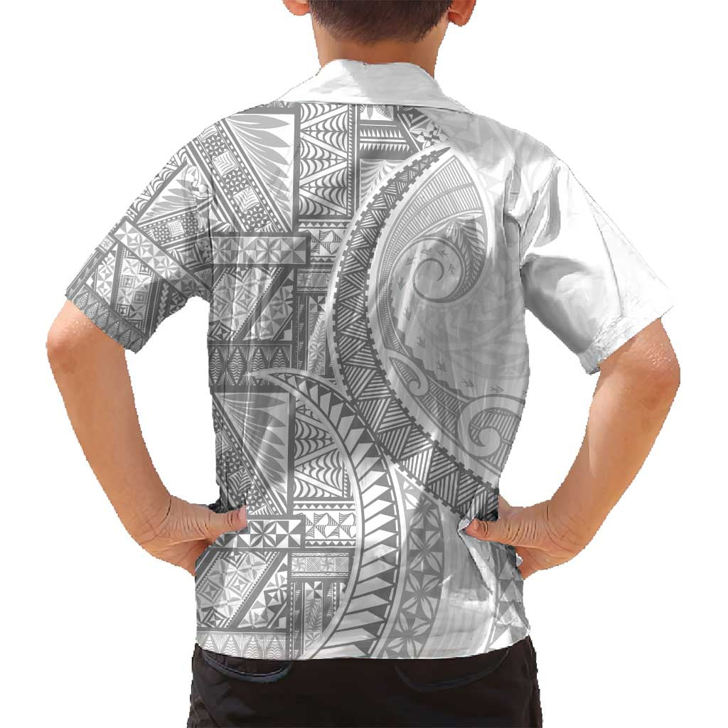 Tonga White Sunday Family Matching Puletasi and Hawaiian Shirt Lotu Tamaiti Ngatu Tribal - Polynesian Pride