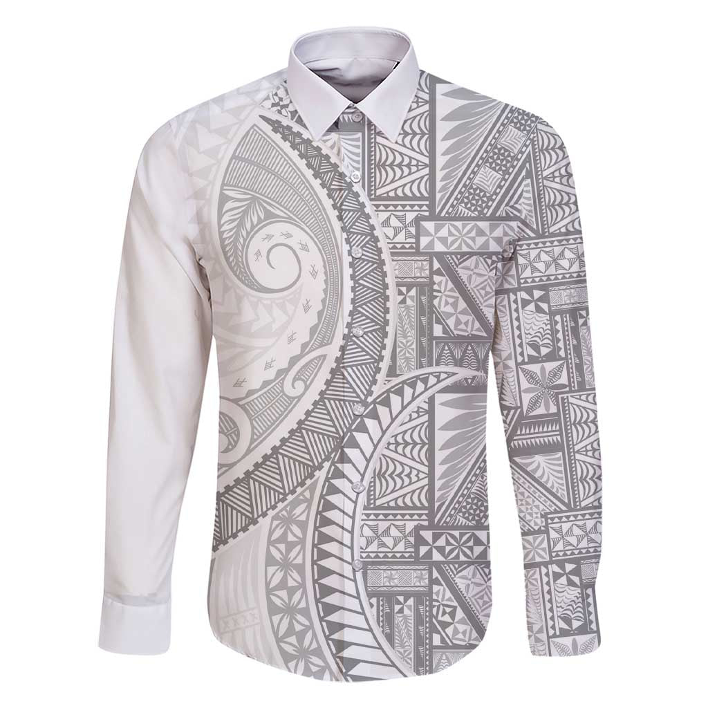 Tonga White Sunday Family Matching Short Sleeve Bodycon Dress and Hawaiian Shirt Lotu Tamaiti Ngatu Tribal - Polynesian Pride