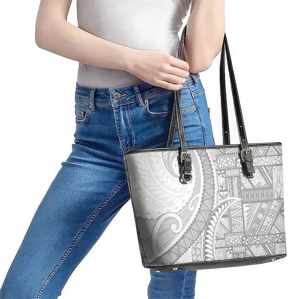 Tonga White Sunday Leather Tote Bag Lotu Tamaiti Ngatu Tribal - Polynesian Pride