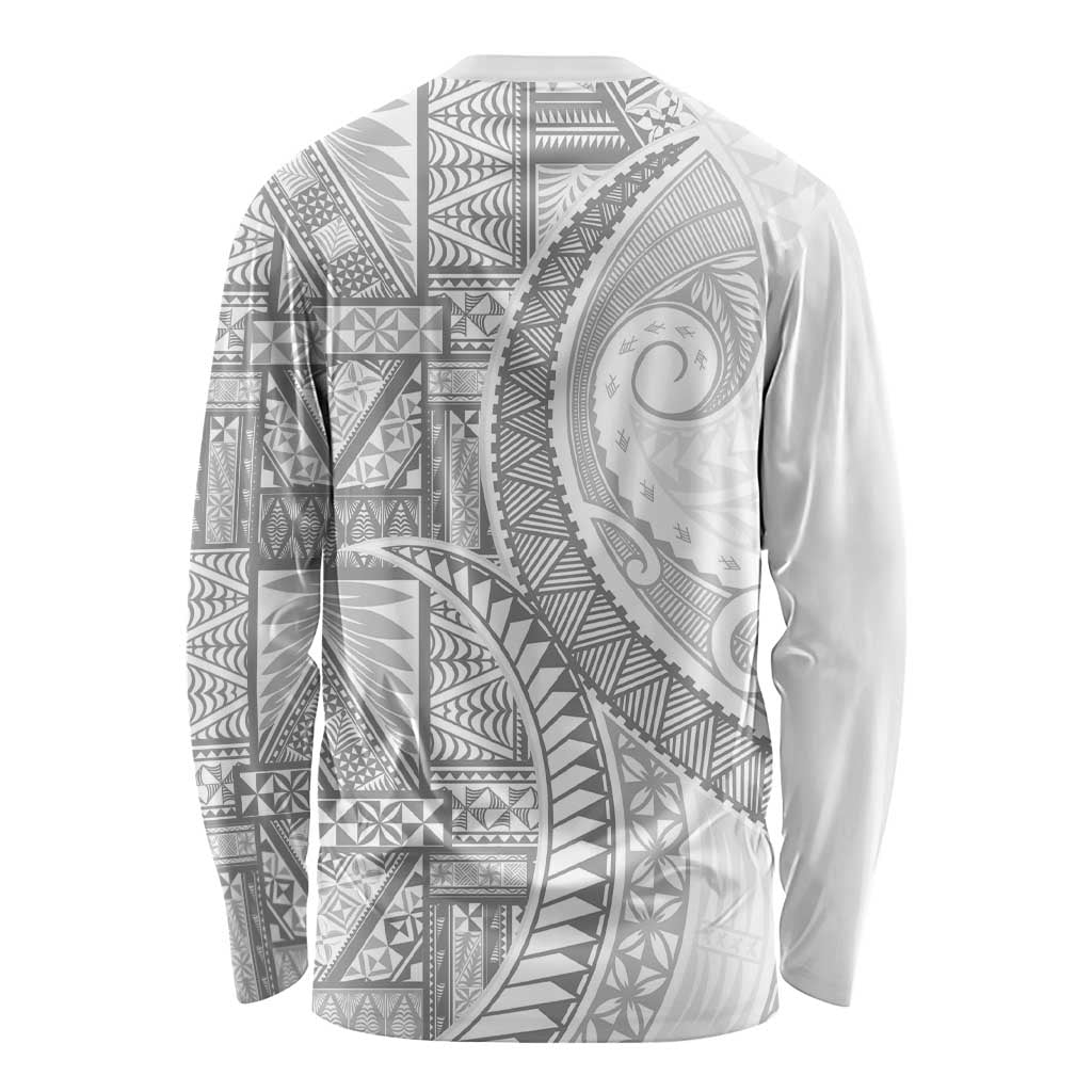 Tonga White Sunday Long Sleeve Shirt Lotu Tamaiti Ngatu Tribal - Polynesian Pride