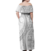 Tonga White Sunday Off Shoulder Maxi Dress Lotu Tamaiti Ngatu Tribal - Polynesian Pride