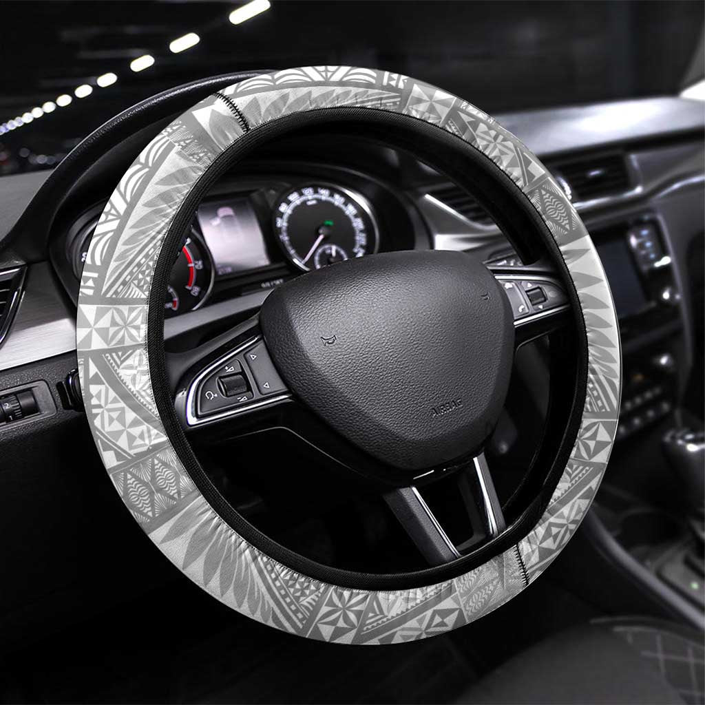 Tonga White Sunday Steering Wheel Cover Lotu Tamaiti Ngatu Tribal - Polynesian Pride