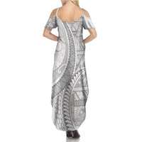 Tonga White Sunday Summer Maxi Dress Lotu Tamaiti Ngatu Tribal - Polynesian Pride