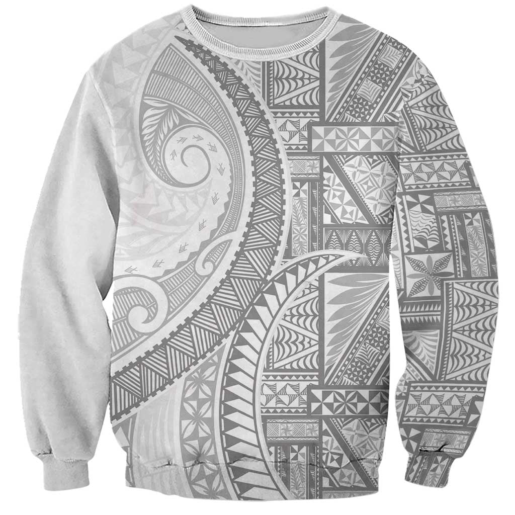 Tonga White Sunday Sweatshirt Lotu Tamaiti Ngatu Tribal - Polynesian Pride