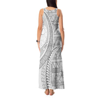 Tonga White Sunday Tank Maxi Dress Lotu Tamaiti Ngatu Tribal - Polynesian Pride