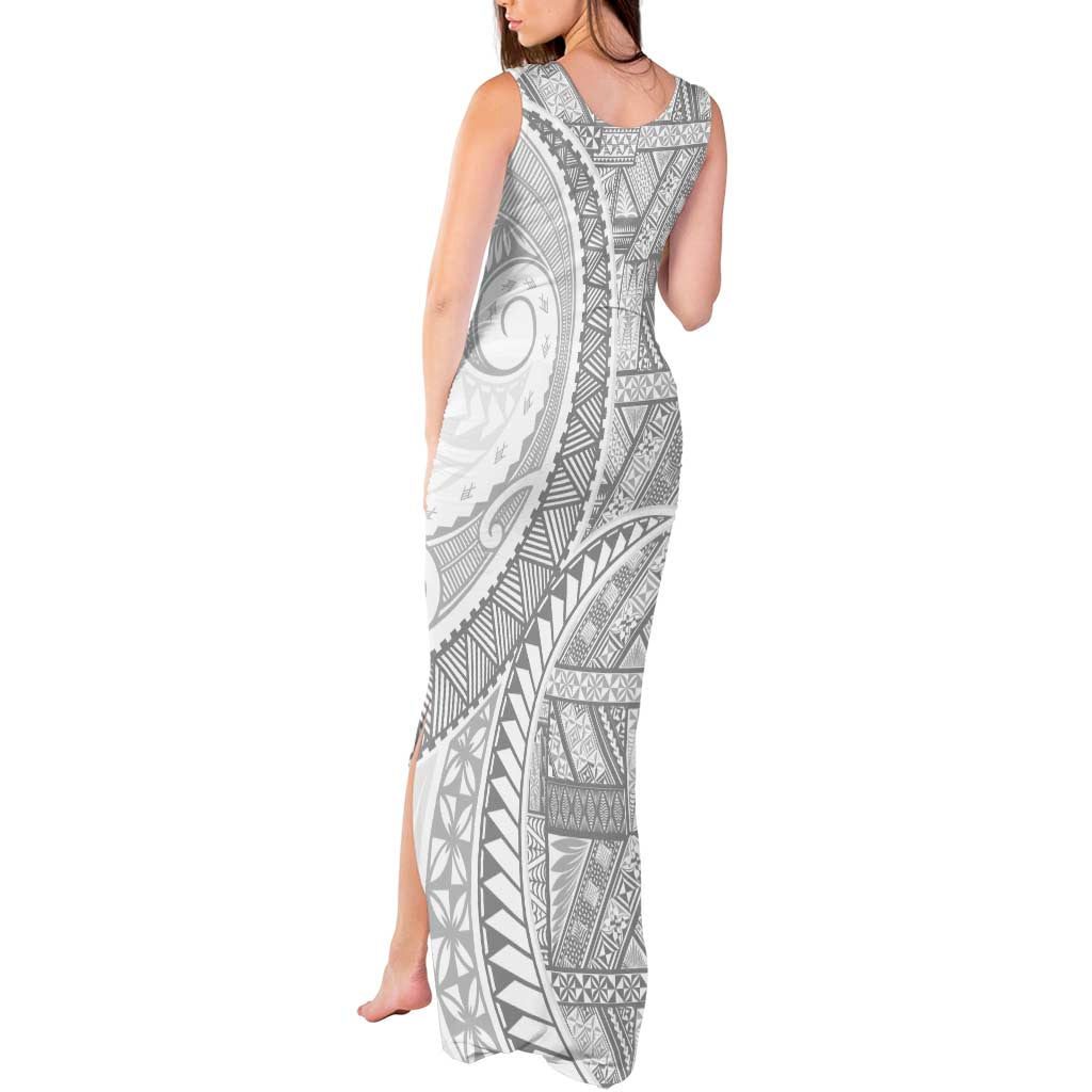 Tonga White Sunday Tank Maxi Dress Lotu Tamaiti Ngatu Tribal - Polynesian Pride