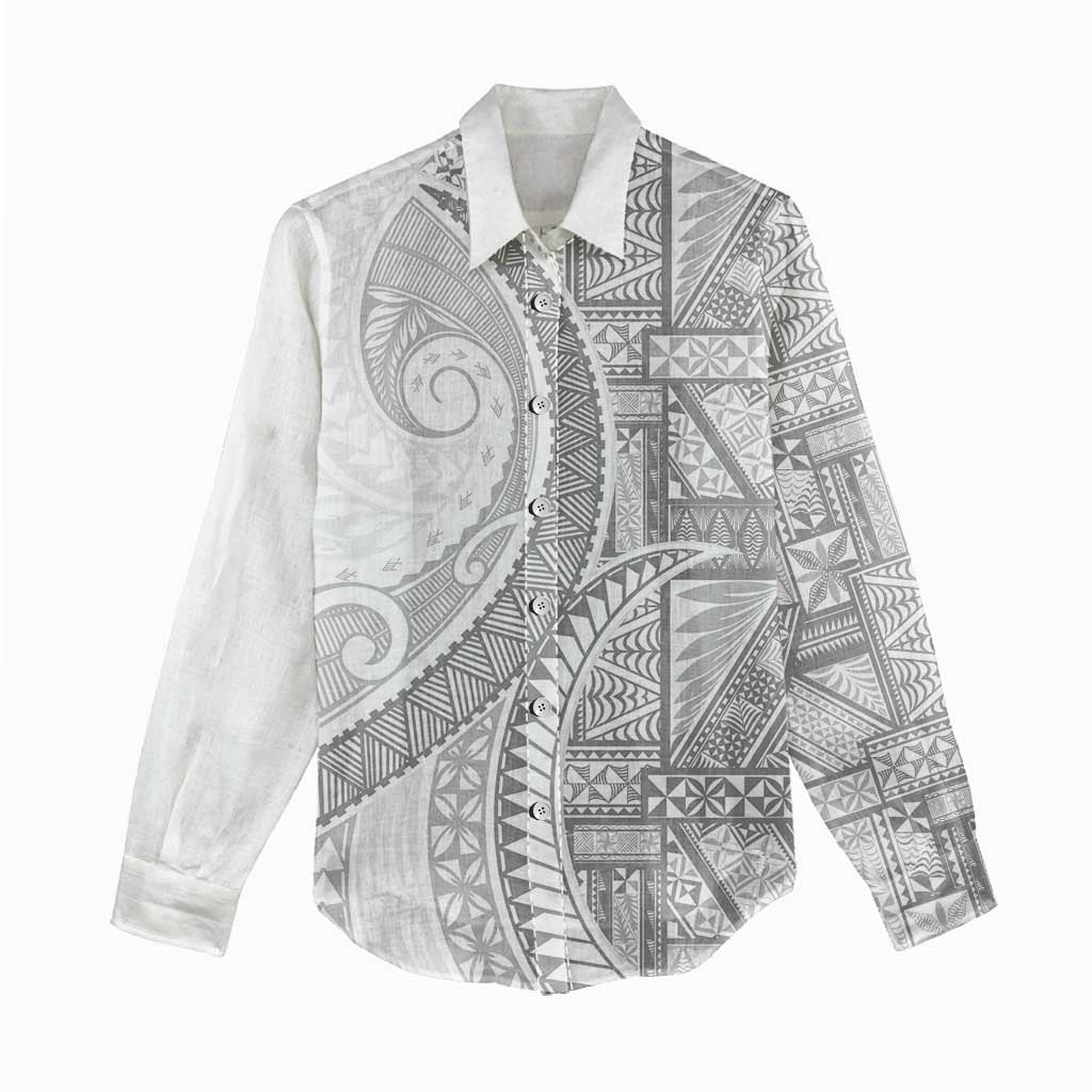 Tonga White Sunday Women Casual Shirt Lotu Tamaiti Ngatu Tribal - Polynesian Pride