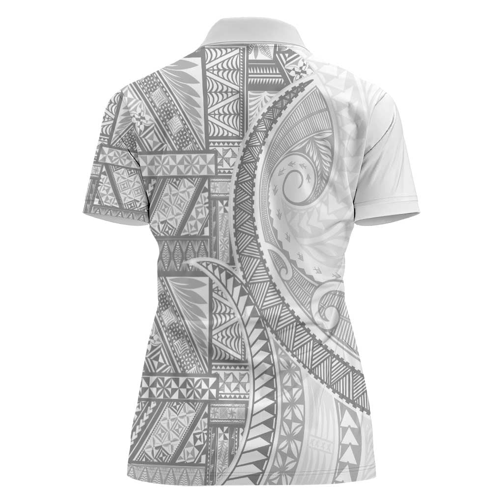 Tonga White Sunday Women Polo Shirt Lotu Tamaiti Ngatu Tribal - Polynesian Pride