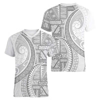 Tonga White Sunday Women V-Neck T-Shirt Lotu Tamaiti Ngatu Tribal - Polynesian Pride