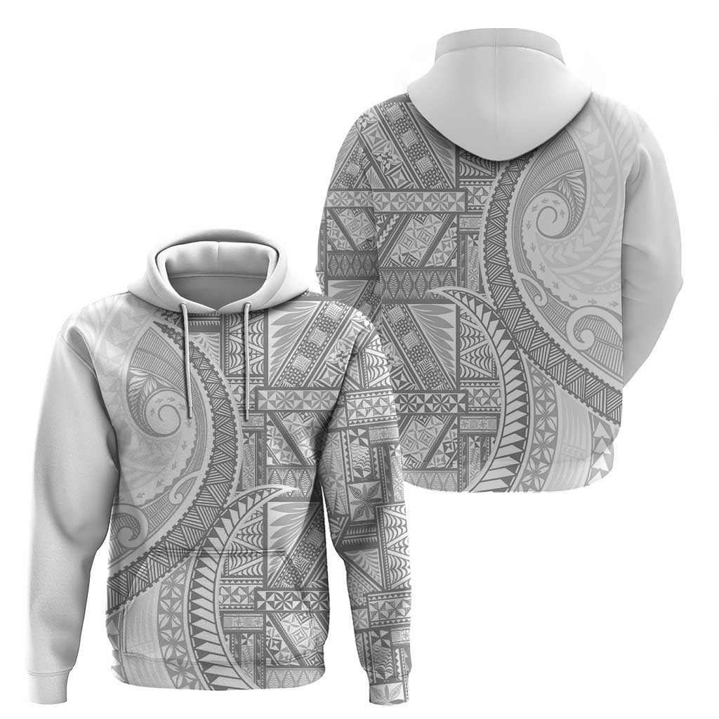 Tonga White Sunday Zip Hoodie Lotu Tamaiti Ngatu Tribal - Polynesian Pride