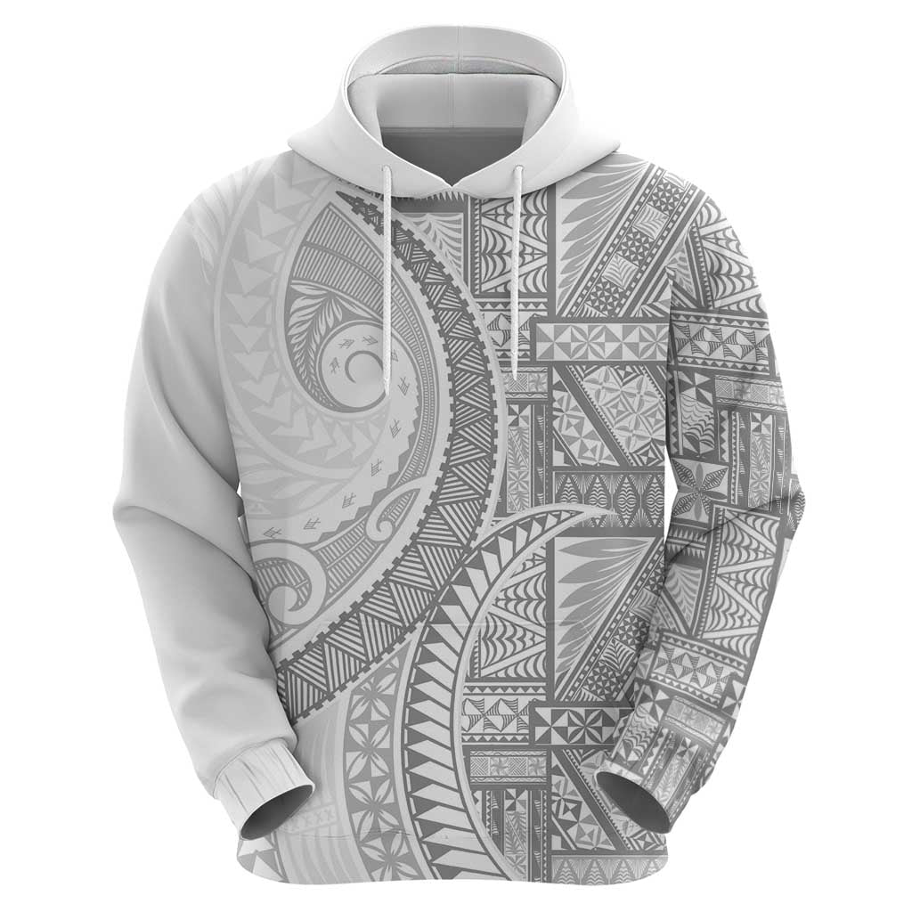 Tonga White Sunday Zip Hoodie Lotu Tamaiti Ngatu Tribal - Polynesian Pride