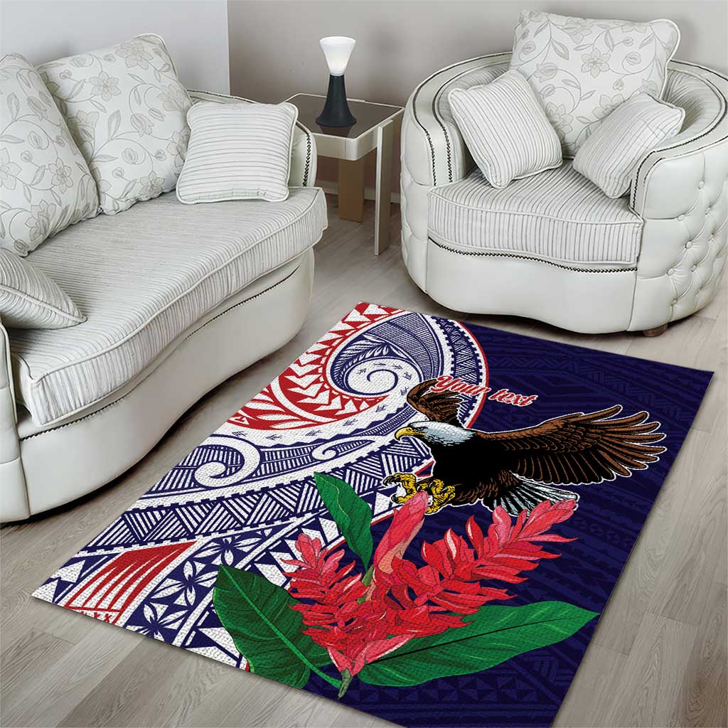 American Samoa Bald Eagle Personalized Area Rug Polynesian Teuila Flowers - Polynesian Pride