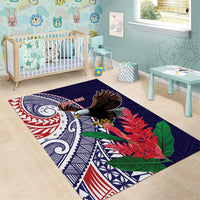 American Samoa Bald Eagle Personalized Area Rug Polynesian Teuila Flowers - Polynesian Pride