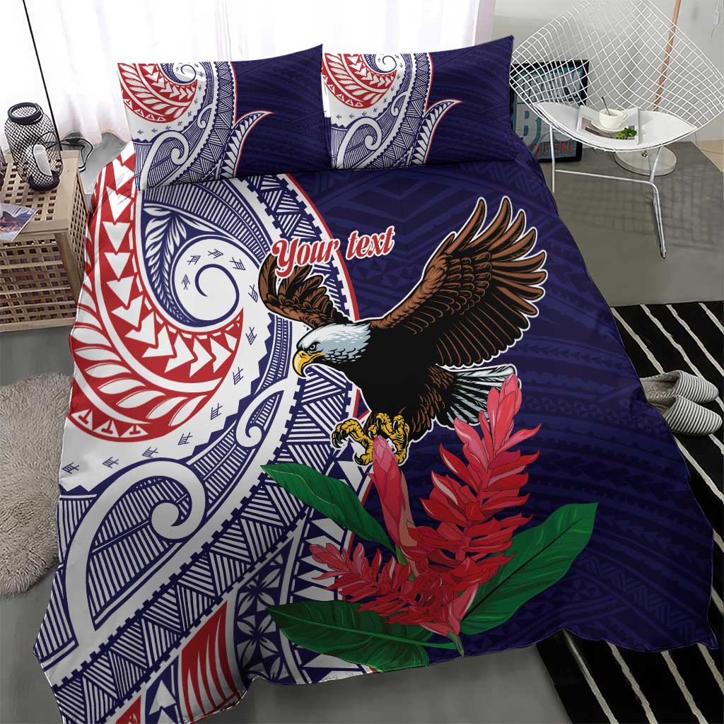 American Samoa Bald Eagle Personalized Bedding Set Polynesian Teuila Flowers - Polynesian Pride