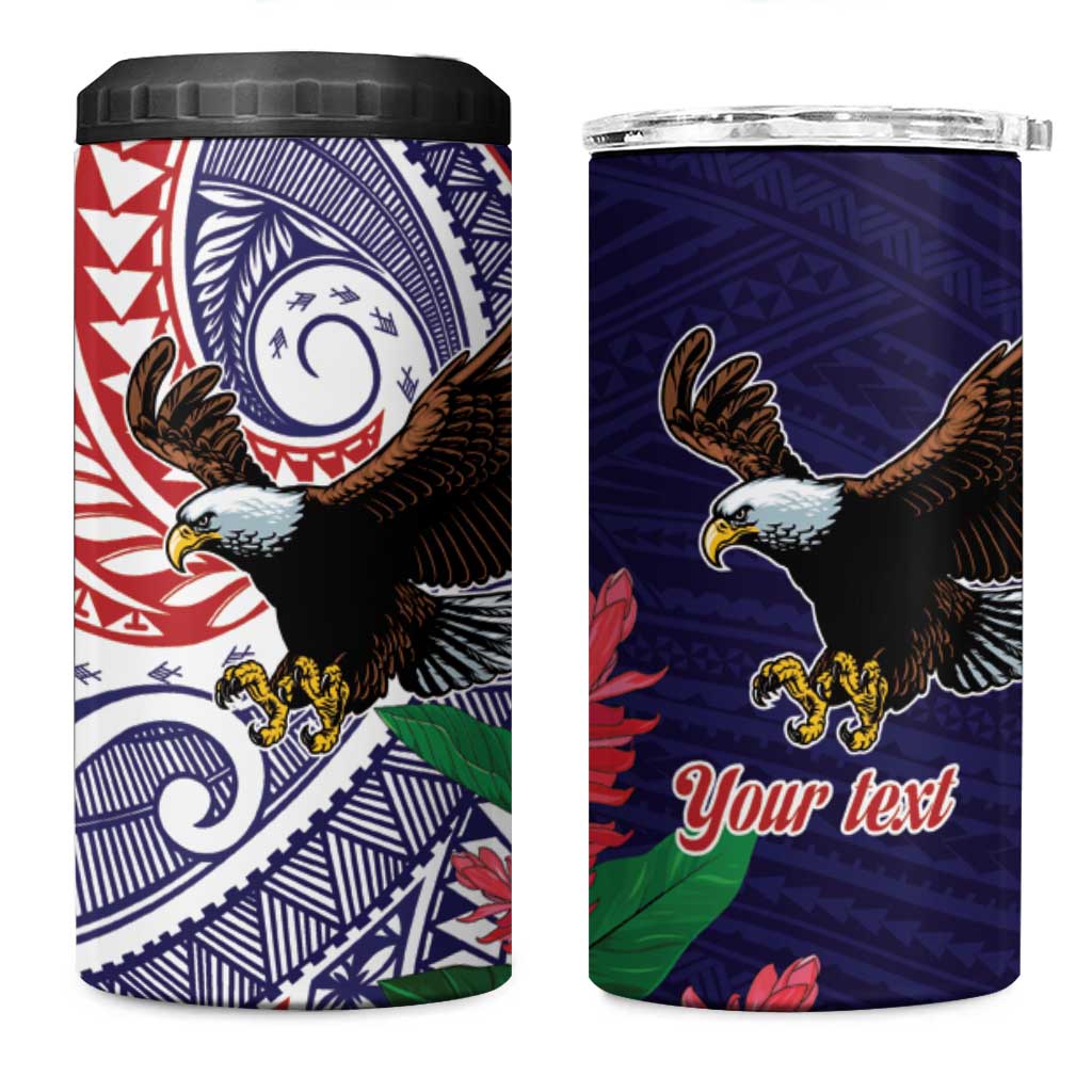 American Samoa Bald Eagle Personalized 4 in 1 Can Cooler Tumbler Polynesian Teuila Flowers - Polynesian Pride