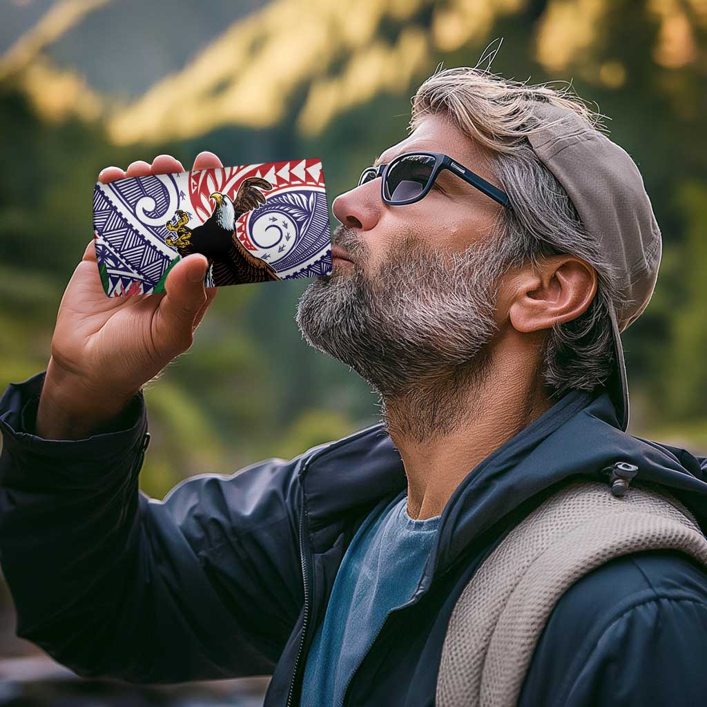American Samoa Bald Eagle Personalized 4 in 1 Can Cooler Tumbler Polynesian Teuila Flowers - Polynesian Pride