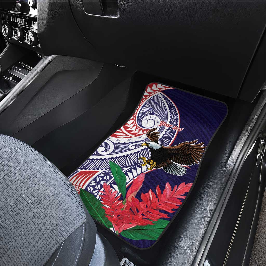 American Samoa Bald Eagle Personalized Car Mats Polynesian Teuila Flowers - Polynesian Pride