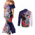 American Samoa Bald Eagle Personalized Couples Matching Mermaid Dress and Long Sleeve Button Shirt Polynesian Teuila Flowers - Polynesian Pride