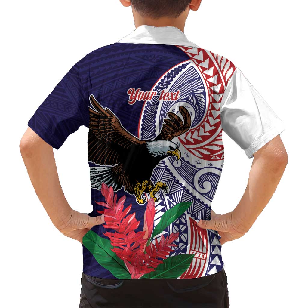 American Samoa Bald Eagle Personalized Family Matching Long Sleeve Bodycon Dress and Hawaiian Shirt Polynesian Teuila Flowers - Polynesian Pride