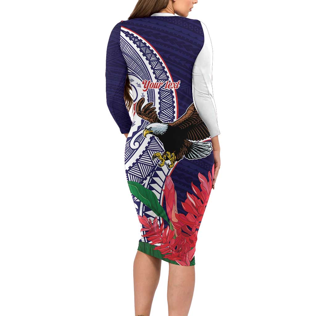 American Samoa Bald Eagle Personalized Family Matching Long Sleeve Bodycon Dress and Hawaiian Shirt Polynesian Teuila Flowers - Polynesian Pride
