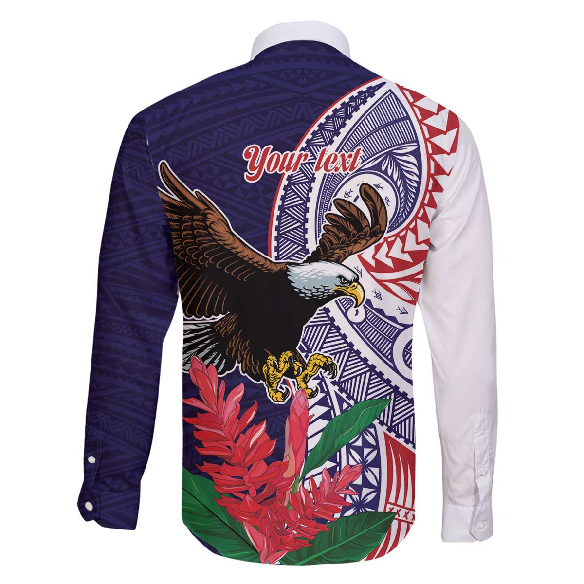 American Samoa Bald Eagle Personalized Family Matching Off The Shoulder Long Sleeve Dress and Hawaiian Shirt Polynesian Teuila Flowers - Polynesian Pride