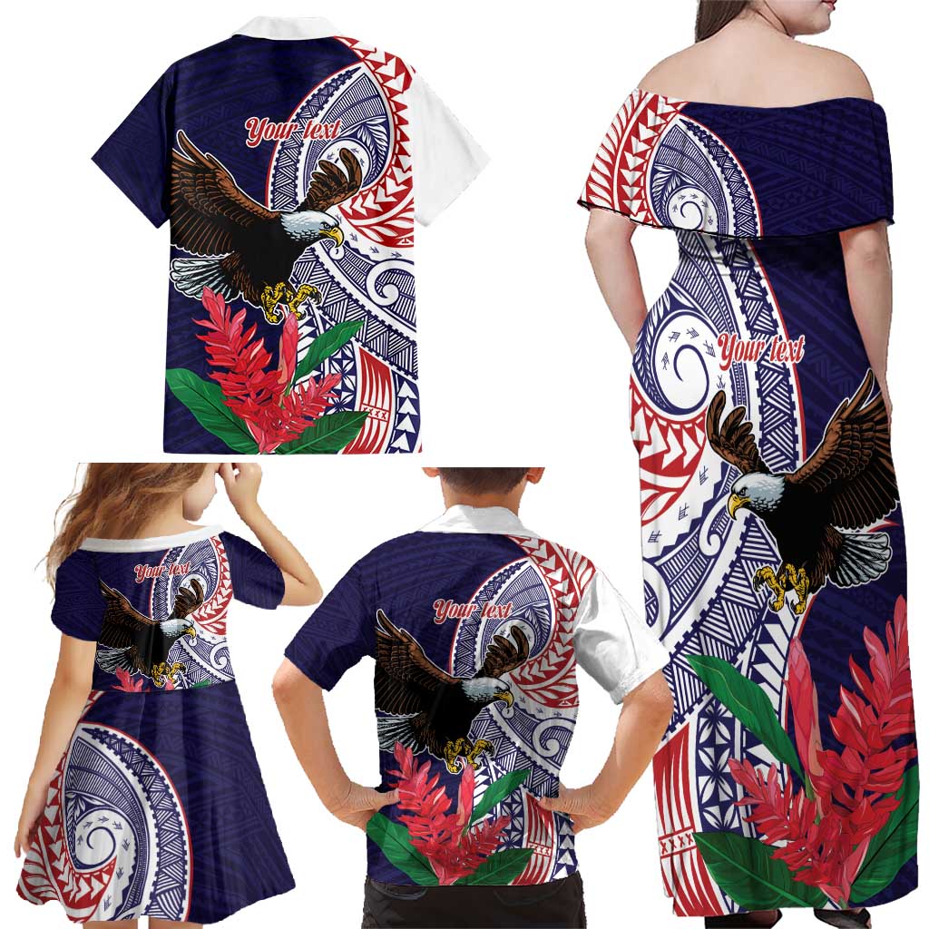 American Samoa Bald Eagle Personalized Family Matching Off Shoulder Maxi Dress and Hawaiian Shirt Polynesian Teuila Flowers - Polynesian Pride