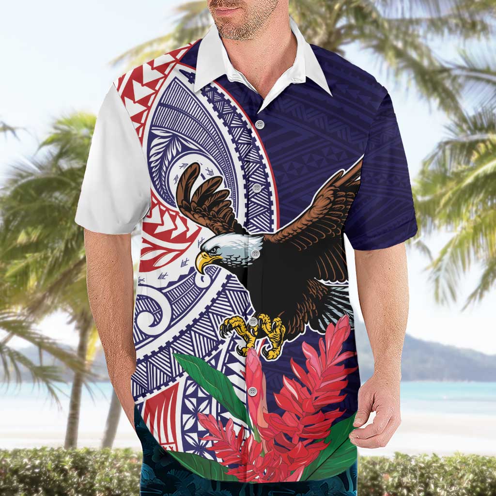 American Samoa Bald Eagle Personalized Hawaiian Shirt Polynesian Teuila Flowers - Polynesian Pride