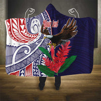 American Samoa Bald Eagle Personalized Hooded Blanket Polynesian Teuila Flowers - Polynesian Pride